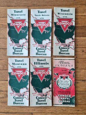 6 Vintage Conoco Maps of Northern/Midwest States